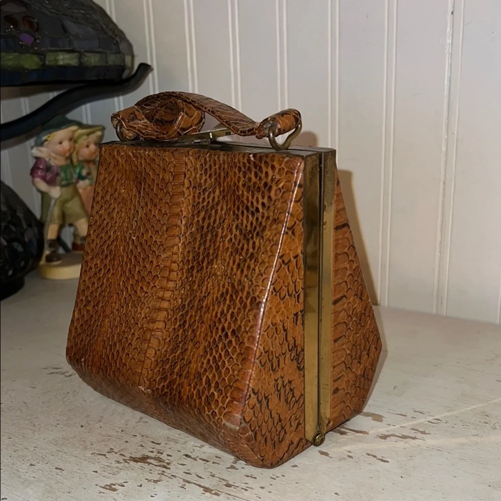 Vintage Snakeskin Brown Leather Handbag
